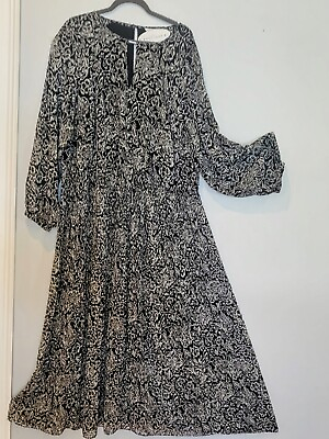 #ad New Boutique Maxi Dress Sz 3X Crinkled Elastic Waistline Black amp; White GORGEOUS $42.99