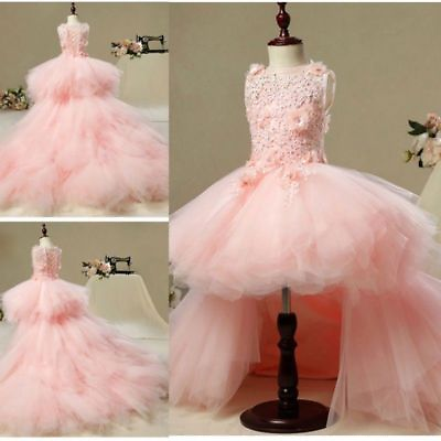 Lace Pink A Line Beads Flower Girl Dress Prom Pageant Party Girls#x27; Formal Gowns $75.99