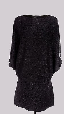 #ad Chelsea amp; Theodore Cocktail Dress Black Metallic Sequin Batwing Sleeve Loose S $29.49