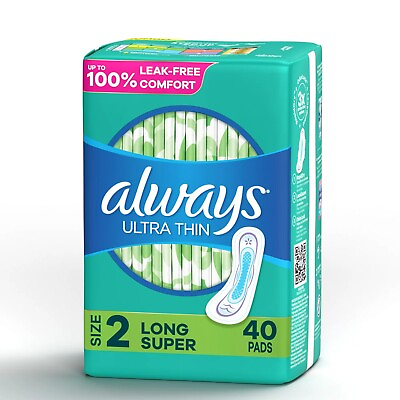 Always Ultra Thin Pads without Wings Unscented Long Size 2 40 Count Sanitary $8.44