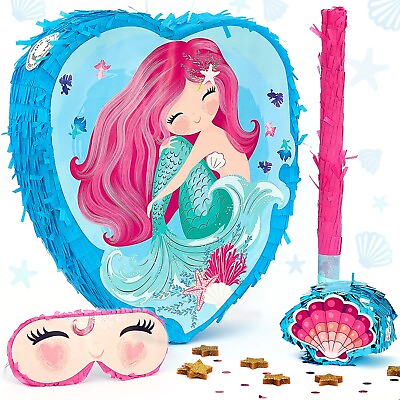 #ad Mermaid Pinata Birthday Party For Girls With Stick Blindfold amp; Mini Piñata Set $29.99