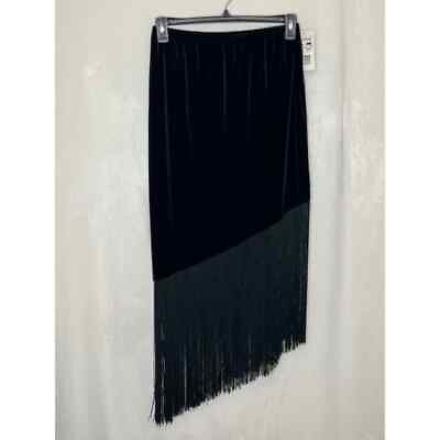 #ad Ronni Nicole black velvet fringe stretch pull on skirt women#x27;s size XL NWT $22.00