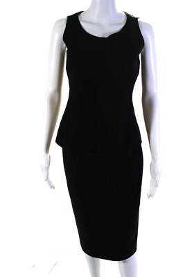 #ad Agnona Womens V Neck Sleeveless Skirt Suit Black Wool Size EUR 42 $121.99