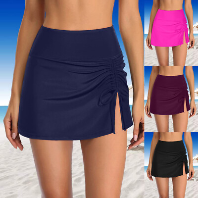 #ad Ladies Swimsuit High Waist Swim Skirt Women Mini Seaside Shorts Beachwear Plain $17.47
