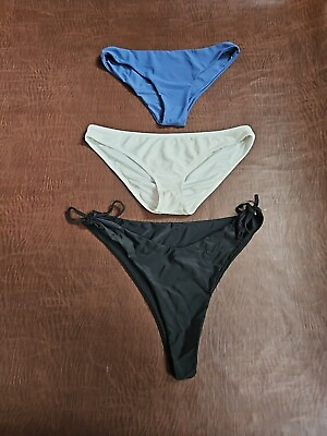 #ad 3 New Swimsuit Bikini Bottoms Lot Black White Blue String High Waist Beachwear $24.99