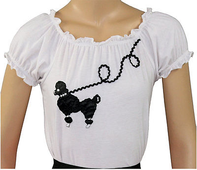 New 50s Style White Peasant Blouse with Poodle for Poodle Skirts Adult Size XL $21.95