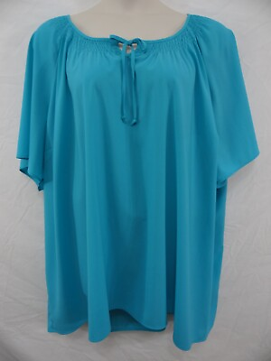 Maggie Barnes PLUS 5X 34W 36W Blue Polyester Pullover Blouse Shirt $14.99