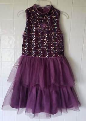 #ad Lilt Girls Size XL 16 Dark Plum Purple Frilly Sequined Princess Party Dress Slee $27.55