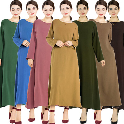 #ad Dubai Abaya Women Kaftan Muslim Ramadan Maxi Dress Solid Color Caftan Party Gown $33.79