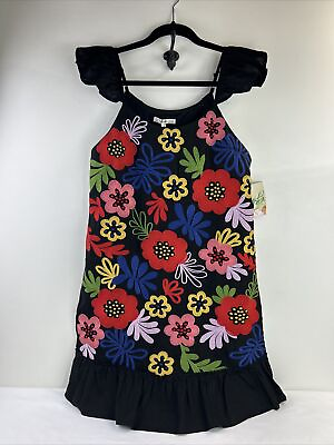 #ad Andree by Unit Daphne Black Dress Size Large Embroidered Flowers Lined $24.99