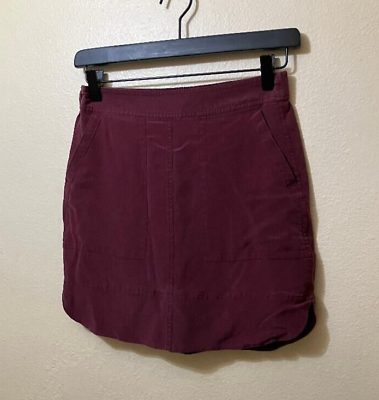 #ad Madewell Women#x27;s Burgundy Half Elastic Waist Silk Mini Skirt Size XS $20.00