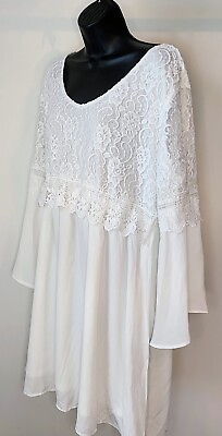 #ad ZANZEA Women#x27;s Boho Lace Overlay White Mini Dress Size: XXL MSRP: $38 $14.99