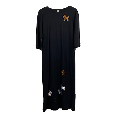 #ad KARLA MARIE Dress S Womens Scotty Dogs Black Round Neck Maxi 3 4 Sleeve Cotton $31.59