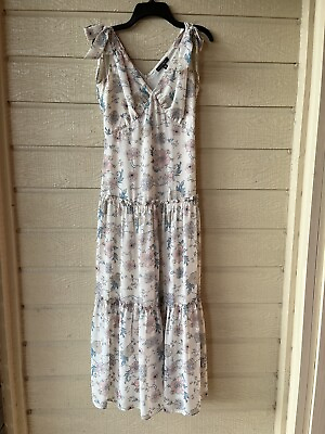 #ad Anthropologie Skies Are Blue womens Maxi Dress XS Cream Floral V Neck Sleeveless $28.50