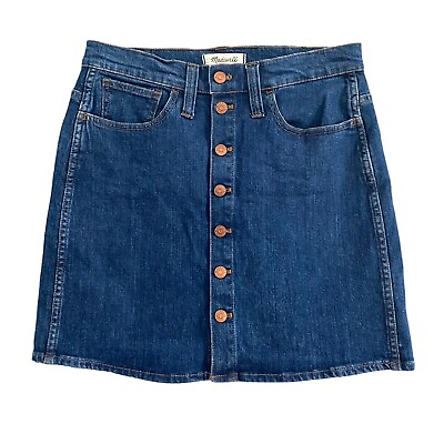 Madewell Denim Mini Skirt Women’s 30 Blue Medium Wash Jean Pockets Button Front $19.99