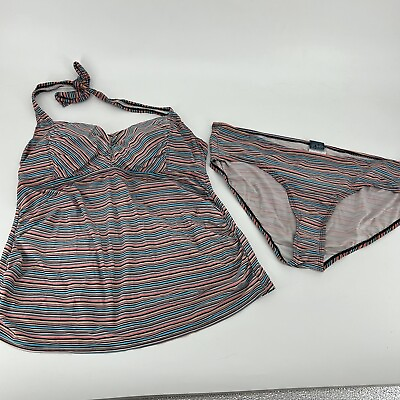 #ad Beach Bump Maternity Striped Tankini Swimsuit Size 2X Motherhood Bathing Suit $26.99