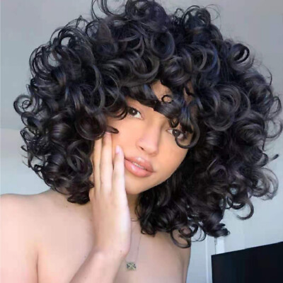 Short Curly Wigs for Black Women Soft Curly Wig with Bangs Fluffy Curly Wigs $15.03