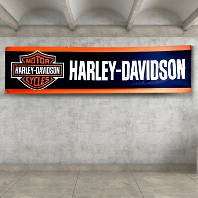 Harley Davidson Motorcycle 2x8 ft Garden Flag Mount Garage Sign Vintage Banner $19.90