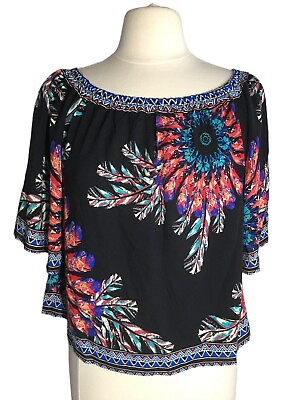 #ad Flying Tomato Small Cropped Floral Hippie Boho Black Floral Off Shoulder Top $22.49