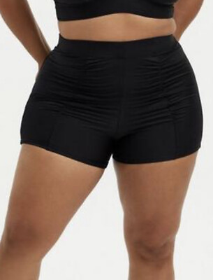 Torrid Swim Shorts Ruched Ultra High Rise Black Bikini Bottom Size 0 12 Large $29.95