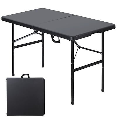 #ad #ad Portable 4 FT Plastic Folding Table Fold in Half Camping Table In Outdoor Black $52.58