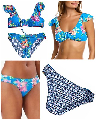 #ad Tommy Bahama Bikini Set Sun Lilies Reversible Bottom Flutter Sleeve Top Women M $149.00