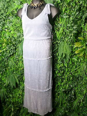 #ad Women Dress 12 Formal Blue Metallic Silver Ruffle Accent NWT $80.00 Glamour 0045 $38.00