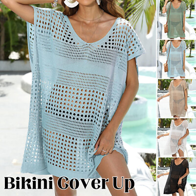 #ad #ad Women#x27;s Summer Bikini Cover Up Beach Hollowed Out Shirt Loose Fitting Bikini Top $19.15