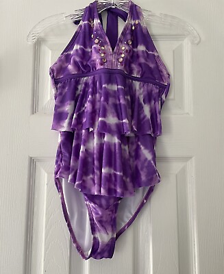 #ad Justice Swim Girls Size 10 One Piece Swimsuit Bathing Suit Purple Tie Dye $14.00