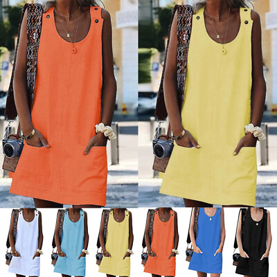 Womens Summer Holiday Sleeveless Dress Ladies Boho Beach Loose Mini Sun Dresses GBP 5.92