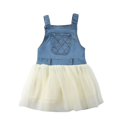 #ad Girls#x27; Summer Sleeveless Denim Dress Lace Tulle Princess Suspender Dress $10.22