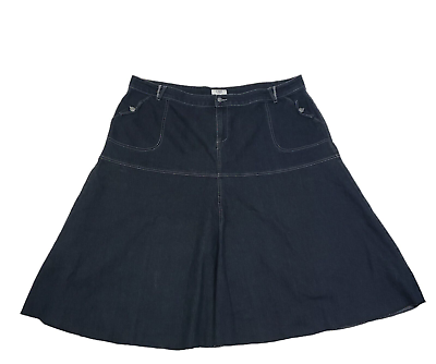 #ad Cato Womens Denim Flared Skirt Midi Pockets Stretch Blue Unhemmed Size 24 W $24.95