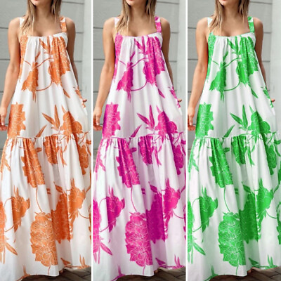 #ad Women Sleeveless Stappy Floral Tank Sundress Holiday Summer Loose Long Dress $25.64