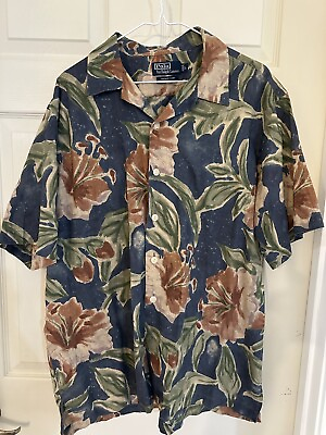 Polo Ralph Lauren Hawaiian Vintage Camp Shirt Size Large Mens Washed Blue Floral $75.00