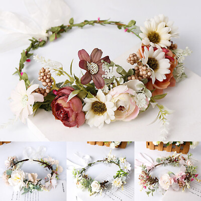 #ad Women Boho Hair Band Floral Wreath Fairy Crown Flowers Wedding Headband Garland AU $7.99