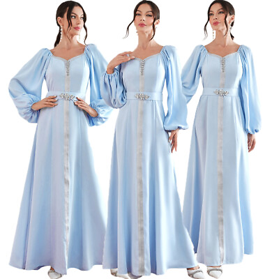 #ad Islamic Abaya Women Muslim Long Sleeve Maxi Dresses Dubai Party Gown Arab Robes $37.55