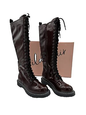 #ad Wild Pair Rylee Combat Lug Womens Boots Size 8 Burgundy $42.49