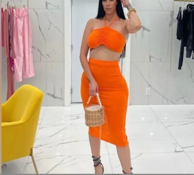 #ad Orange Neon 2 Piece Skirt Set By Ella Payne Collection Size M $28.00