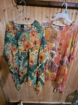 #ad 2 Swimsuit Cover Ups Colorful Lightweight Flowy OSFA EUC 651 $15.99