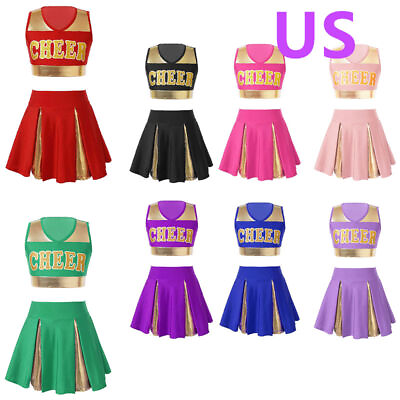 #ad US Kids Girls Outfits Dancewear Tops Mini Dress Suit Elastic Waistband Skirt Set $17.49