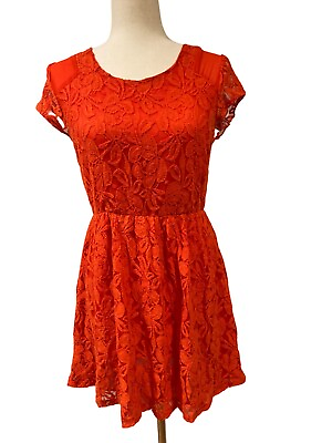 Womens Medium Lace Dress Orange Reddish Coincidence Chance Party Short Sleeve $14.99