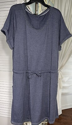#ad NEW Plus Size 3X Blue Dress Tie Drawstring Short Sleeve $70 $21.95