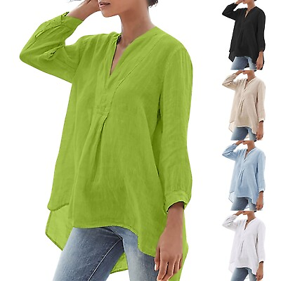 #ad Women 3 4 Sleeve Shirt Oversized V Neck Long Blouses Summer Basic Loose Tops $13.99
