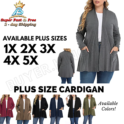 #ad #ad Women Cardigan Front Open Long Sleeve Classic Office Business Sweater PLUS SIZE $41.30