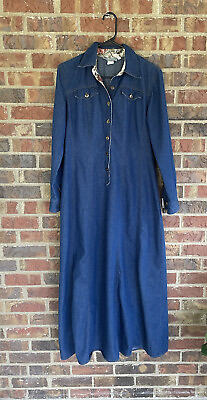 VTG Carol Anderson California Denim Maxi Dress Women#x27;s Size 8 Long Sleeve $16.99