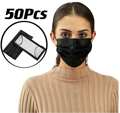 50 Pcs Black White Face Mask Disposable Non Medical Surgical Earloop Mouth Cover $7.69