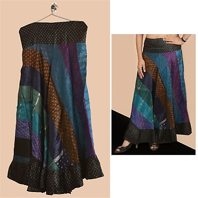 #ad Sanskriti Vintage Hand Woven Lehenga Pure Satin Silk Long Skirt Multi Color $126.20
