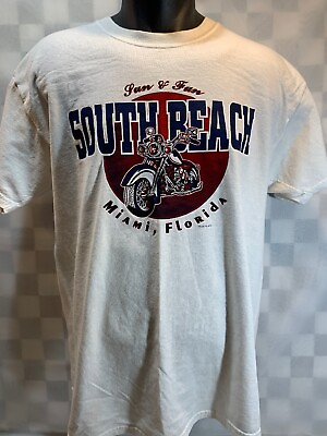 #ad Sun amp; Fun SOUTH BEACH Miami Florida Motorcycle T Shirt Size L $7.48