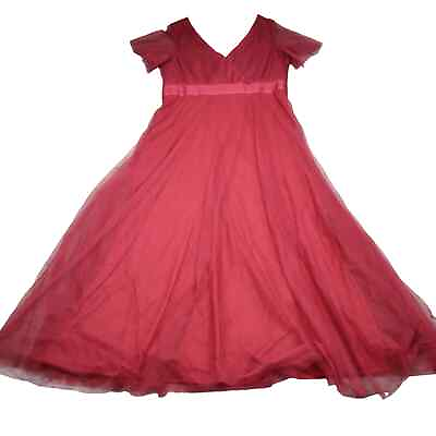 #ad Ever Pretty Dress Womens 20 Red Chest Folds V Neck Flutter Sleeve Tulle Gown $32.00