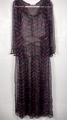 #ad Revolve Of Two Minds Maxi Dress Long Sleeve Black Sheer Medium Silk Button Top $17.29